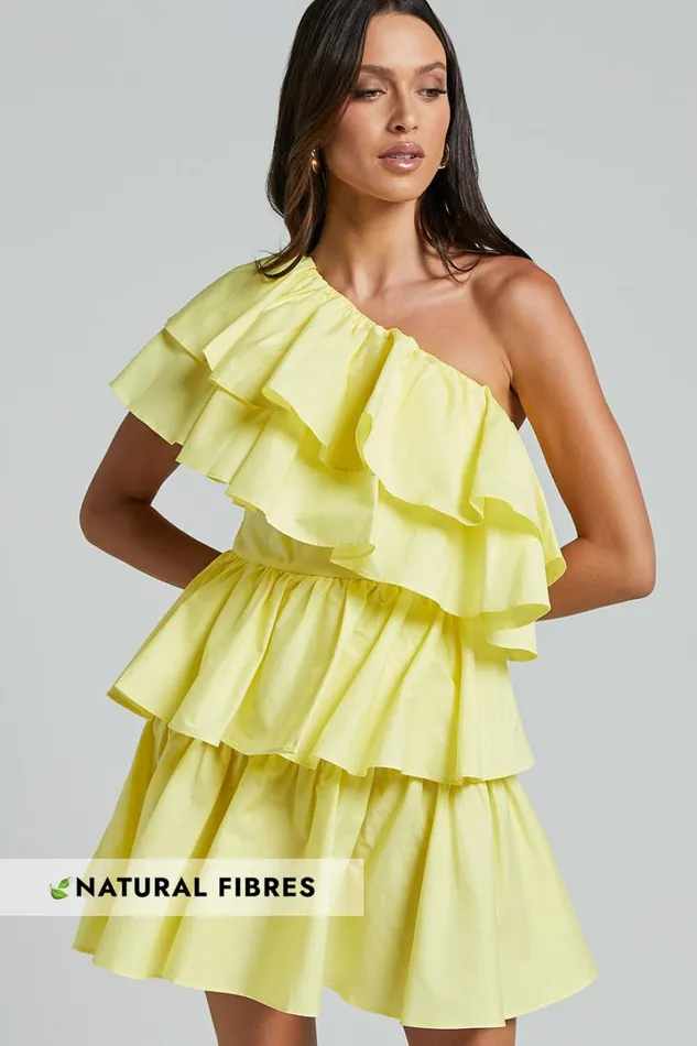 Flora Mini Dress 8211 One Shoulder Tiered Dress In Sun Yellow Women Showpo Dresses