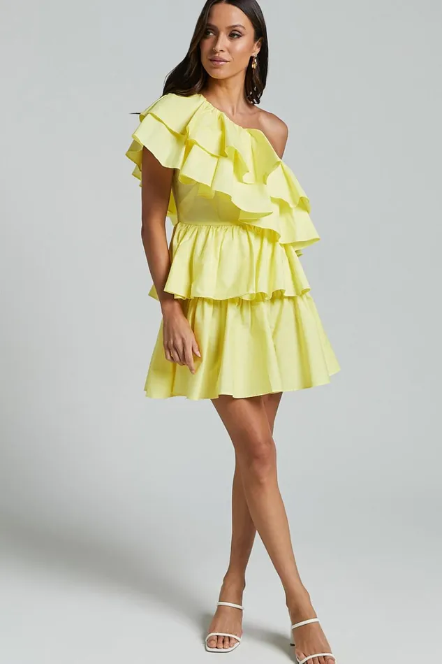 Flora Mini Dress 8211 One Shoulder Tiered Dress In Sun Yellow Women Showpo Dresses