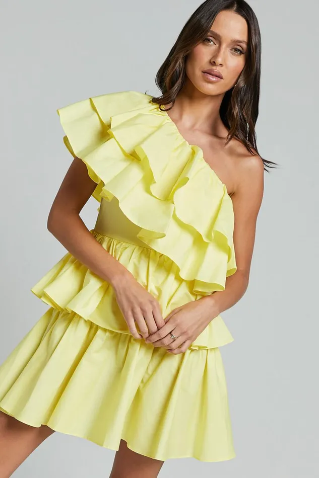 Flora Mini Dress 8211 One Shoulder Tiered Dress In Sun Yellow Women Showpo Dresses