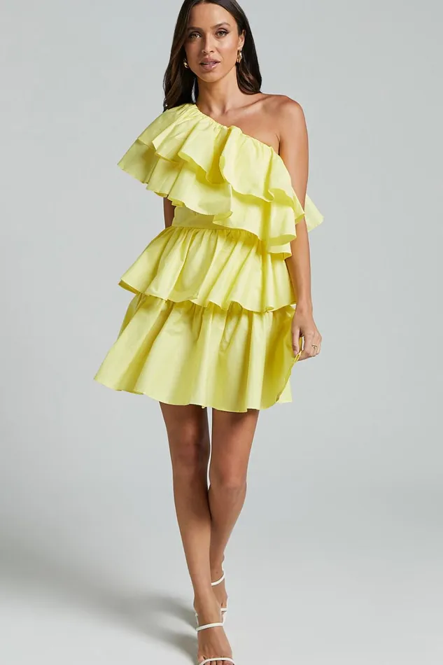 Flora Mini Dress 8211 One Shoulder Tiered Dress In Sun Yellow Women Showpo Dresses