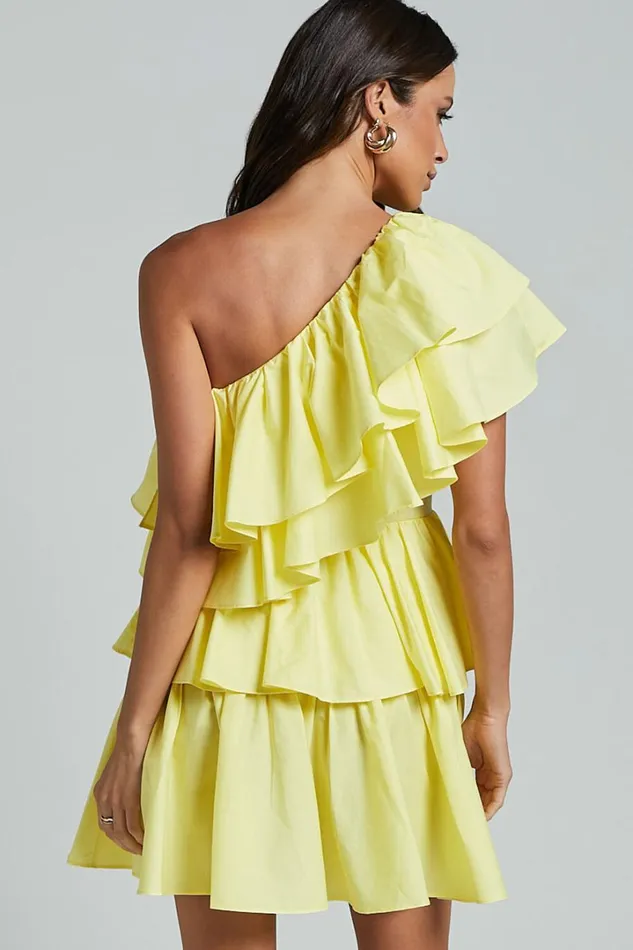 Flora Mini Dress 8211 One Shoulder Tiered Dress In Sun Yellow Women Showpo Dresses