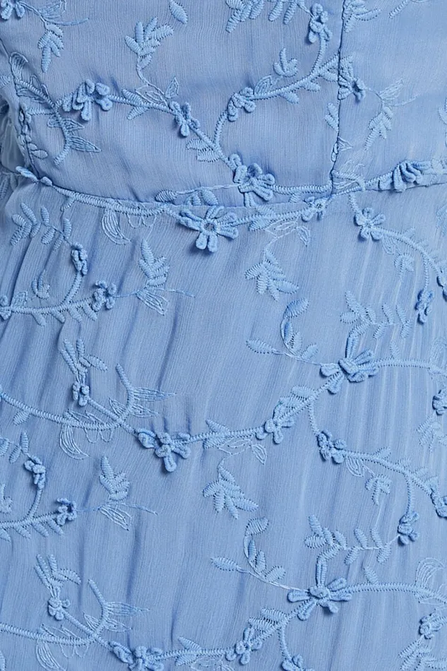 Francesca Midi Dress 8211 Tie Shoulder Tiered Embroided Dress In Cornflower Blue Women Showpo Dresses
