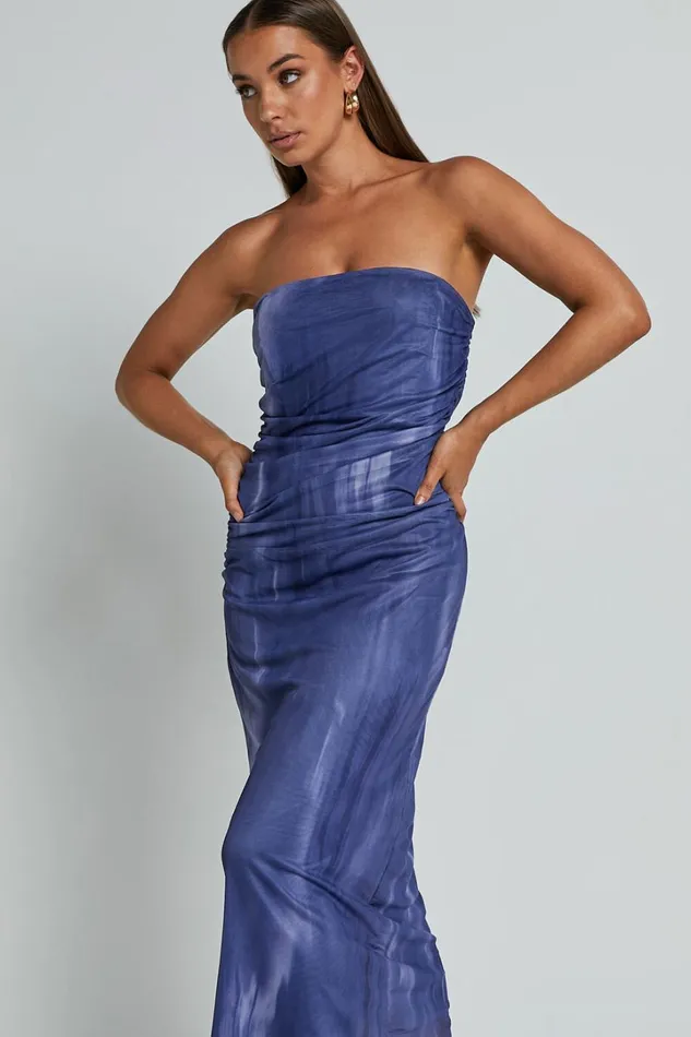 Frelynn Midi Dress 8211 Strapless Ruched Slip Dress In Blue Women Showpo Dresses