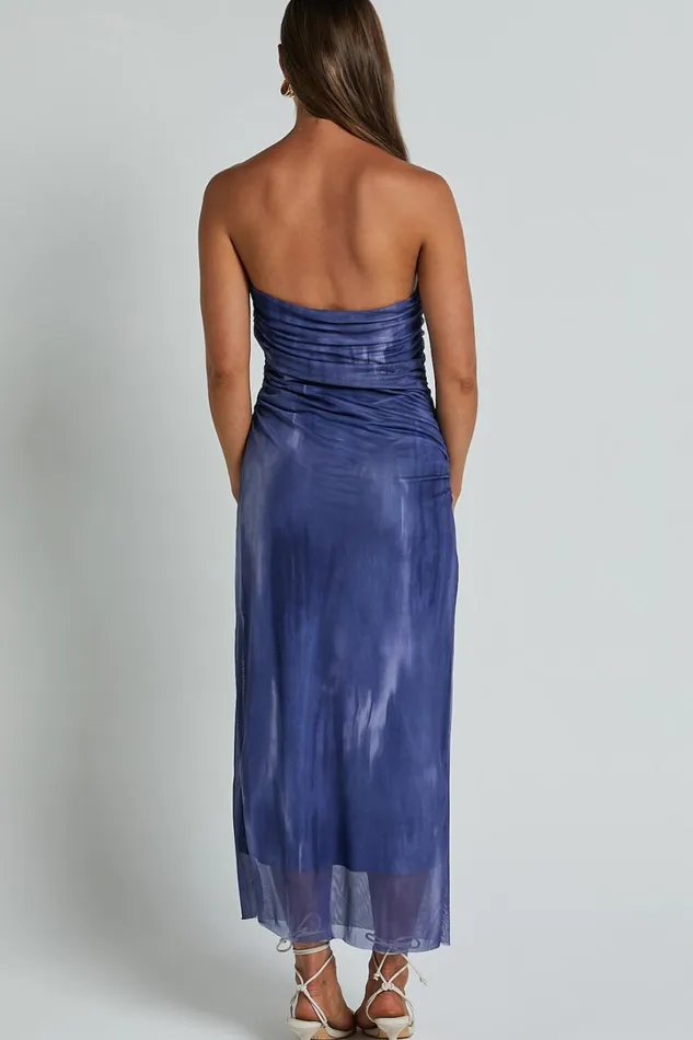 Frelynn Midi Dress 8211 Strapless Ruched Slip Dress In Blue Women Showpo Dresses