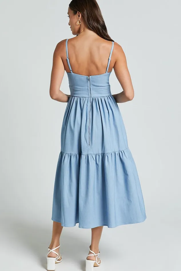 Gem Midi Dress 8211 Strappy Sweetheart Tier Dress In Light Blue Women Showpo Dresses