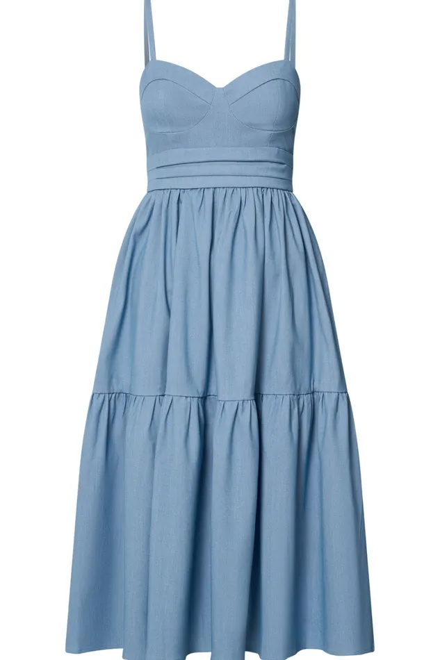 Gem Midi Dress 8211 Strappy Sweetheart Tier Dress In Light Blue Women Showpo Dresses