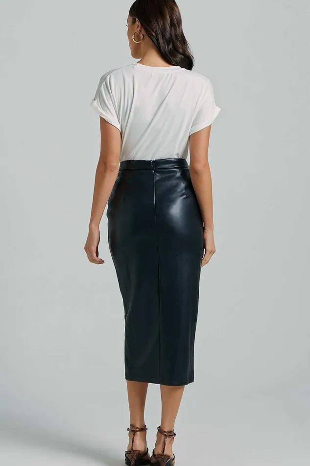 Gena Midi Skirt 8211 Split Faux Leather Skirt In Black Women Showpo Suits and Tailoring