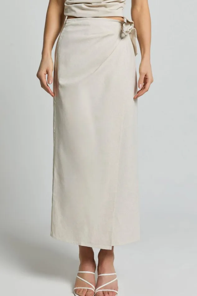 Genna Midi Skirt 8211 Linen Look Wrap Skirt In Natural Women Showpo Conscious