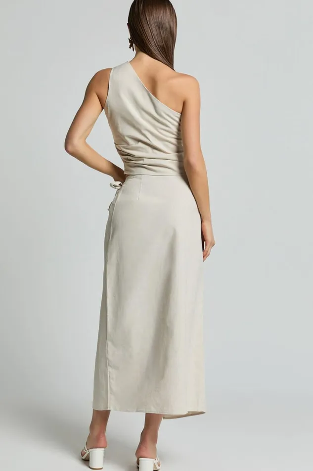 Genna Midi Skirt 8211 Linen Look Wrap Skirt In Natural Women Showpo Conscious