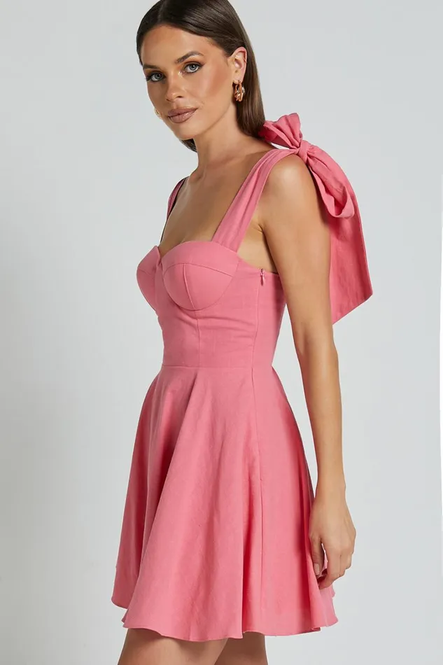 Girley Mini Dress 8211 Bow Strap Dress In Coral Women Showpo Dresses