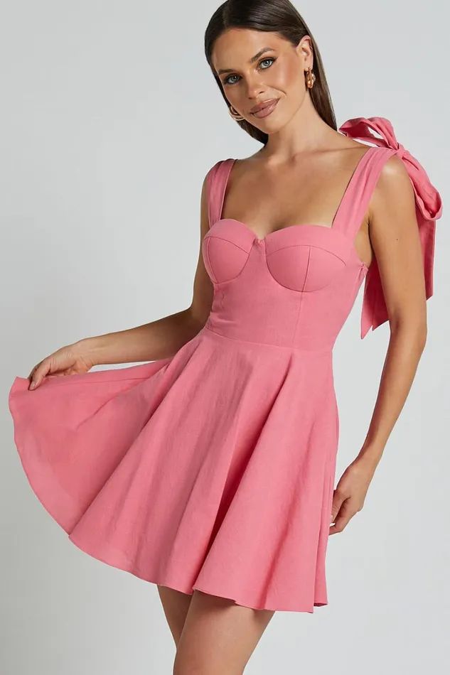 Girley Mini Dress 8211 Bow Strap Dress In Coral Women Showpo Dresses