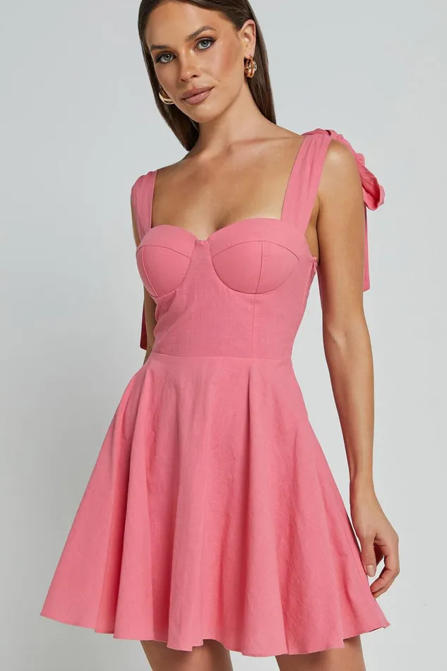 Girley Mini Dress 8211 Bow Strap Dress In Coral Women Showpo Dresses