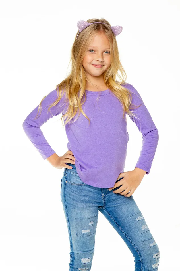 Girls Chaser Brand Recycled Vintage Jersey Long Sleeve Scoop Back Shirttail Tops