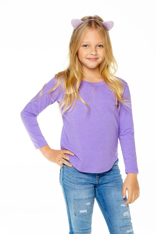 Girls Chaser Brand Recycled Vintage Jersey Long Sleeve Scoop Back Shirttail Tops