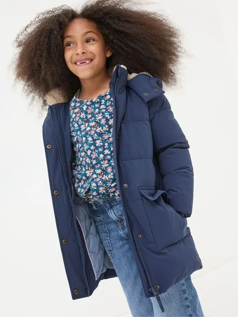 Girls Fatface Coats and Jackets Letty Navy Blue Longline Padded Jacket