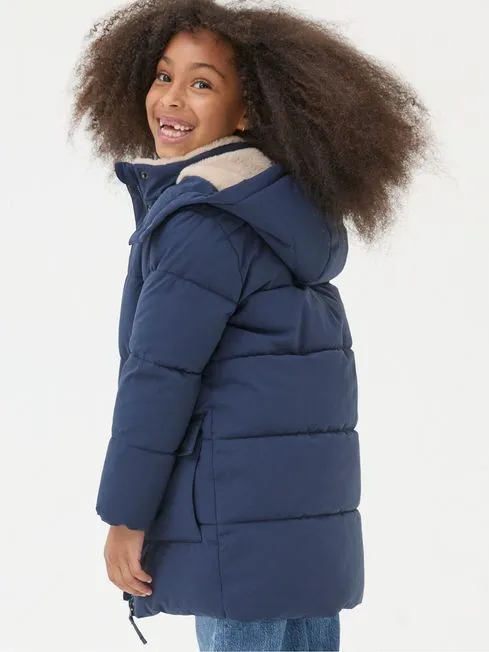 Girls Fatface Coats and Jackets Letty Navy Blue Longline Padded Jacket