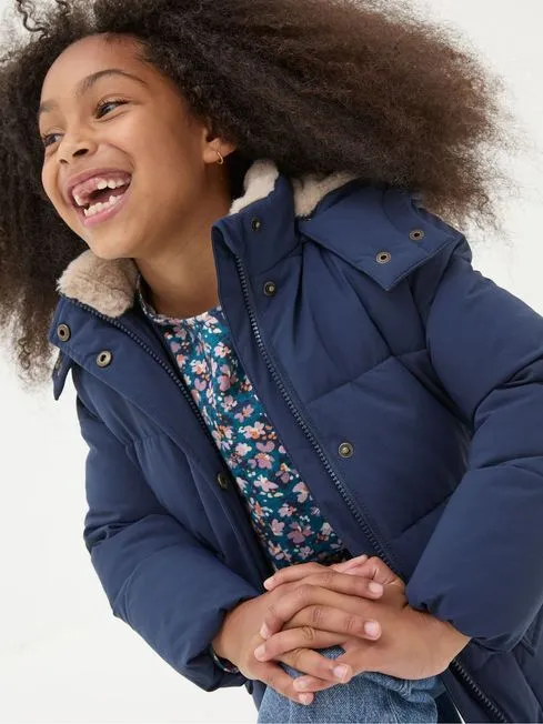 Girls Fatface Coats and Jackets Letty Navy Blue Longline Padded Jacket