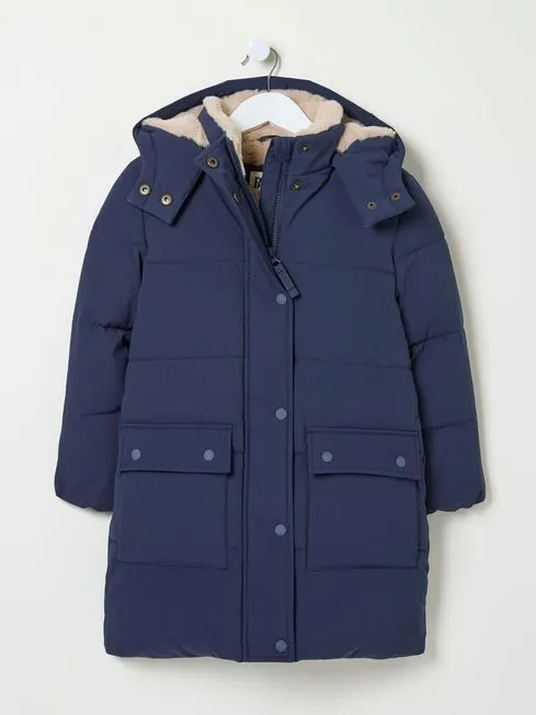 Girls Fatface Coats and Jackets Letty Navy Blue Longline Padded Jacket
