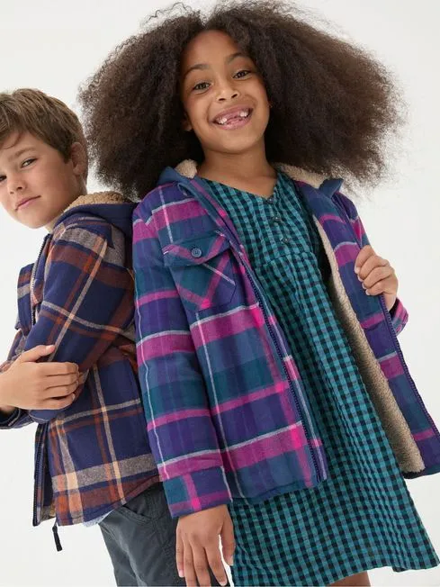 Girls Fatface Coats and Jackets Purple Check Shacket