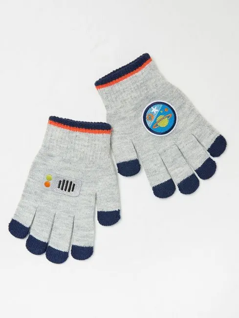 Girls Fatface Hats Gloves and Scarves Grey Space Badge Gloves