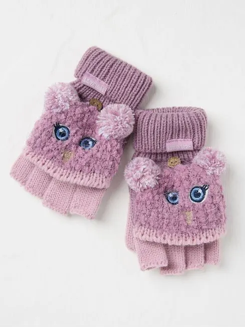 Girls Fatface Hats Gloves and Scarves Purple Owl Gloves