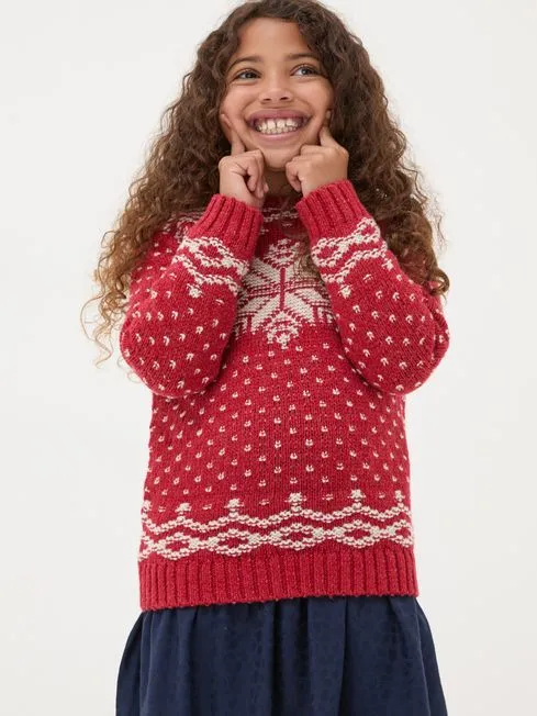 Girls Fatface Sweaters and Cardigans Red Snowflake Jumper