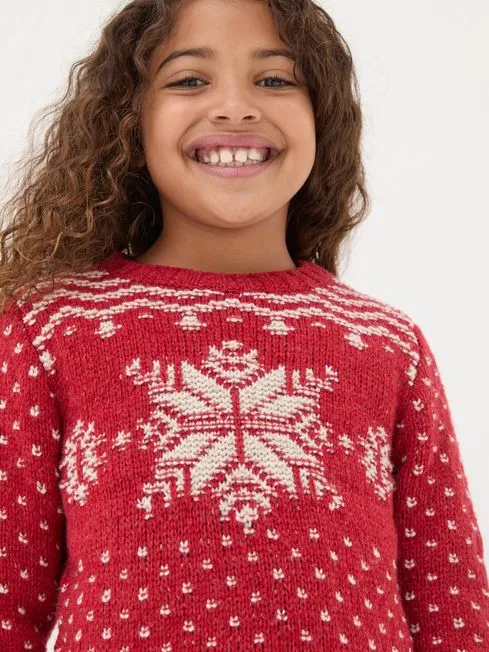 Girls Fatface Sweaters and Cardigans Red Snowflake Jumper Girls Fatface Sweaters and Cardigans Red Snowflake Jumper