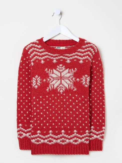 Girls Fatface Sweaters and Cardigans Red Snowflake Jumper Girls Fatface Sweaters and Cardigans Red Snowflake Jumper