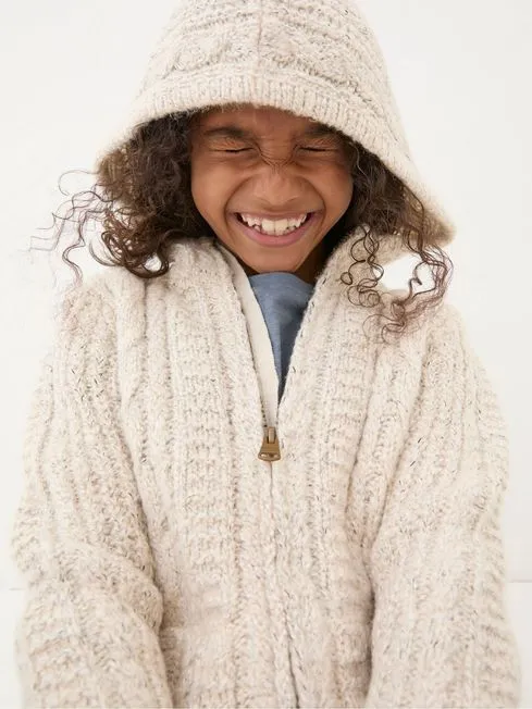 Girls Fatface Sweatshirts and Hoodies Alicia Cream Knit Hoodie