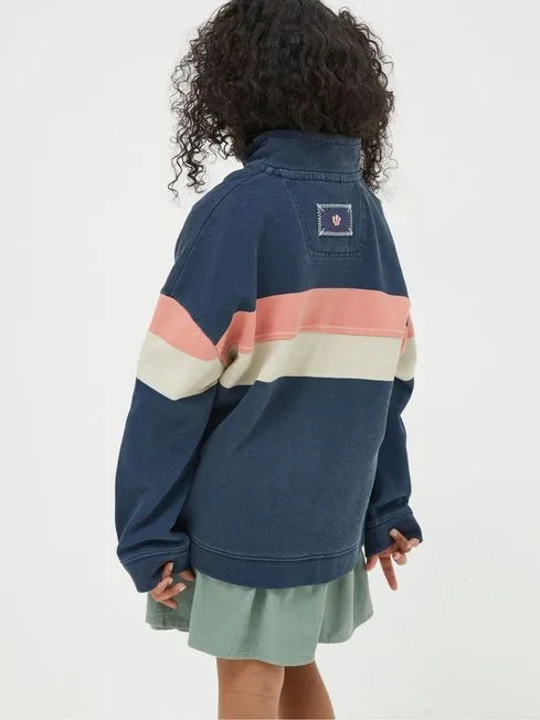 Girls Fatface Sweatshirts and Hoodies Blue Colourblock Boxy Airlie Sweat Top