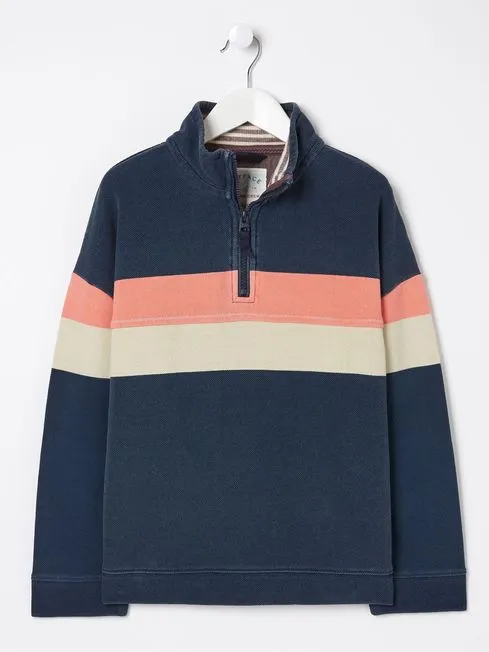 Girls Fatface Sweatshirts and Hoodies Blue Colourblock Boxy Airlie Sweat Top