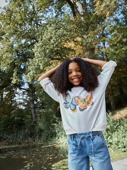 Girls Fatface Sweatshirts and Hoodies Natural Butterfly Crew Sweatshirt