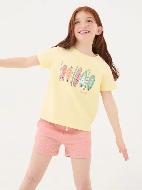 Girls Fatface Tops and TShirts Yellow Surf Graphic TShirt
