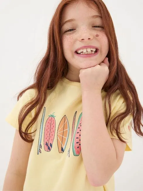 Girls Fatface Tops and TShirts Yellow Surf Graphic TShirt Girls Fatface Tops and TShirts Yellow Surf Graphic TShirt