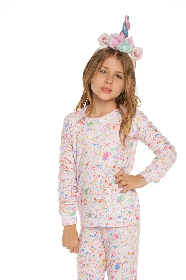 Girls Tops Chaser Brand Rpet Bliss Knit Shirred Long Sleeve Pullover