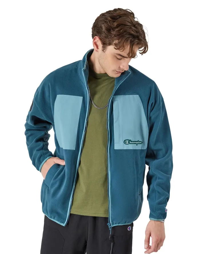 Global Explorer Fleece Mock Neck Jacket Metallic Teal Men Champion Jackets