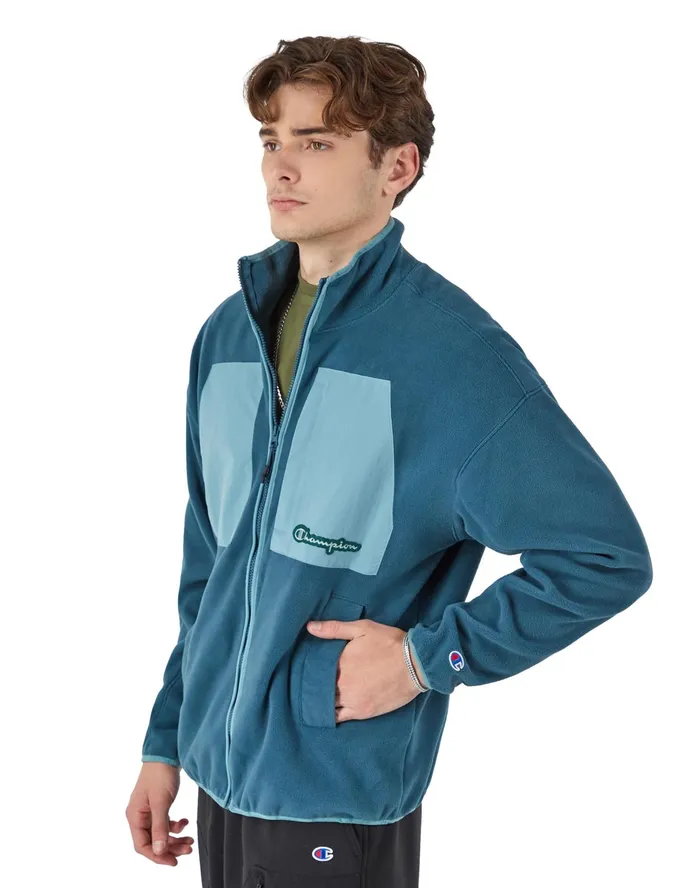 Global Explorer Fleece Mock Neck Jacket Metallic Teal Men Champion Jackets