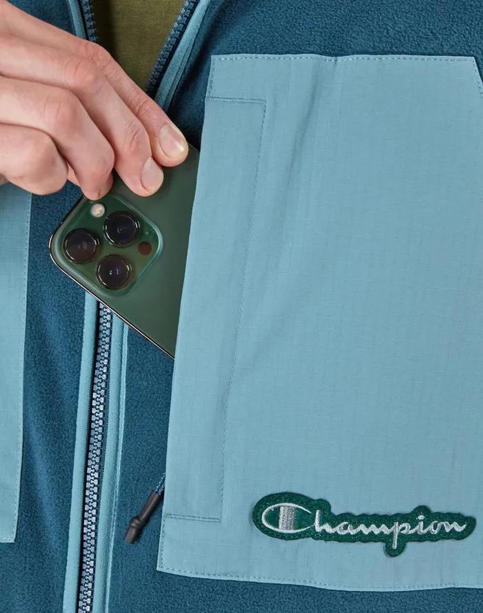 Global Explorer Fleece Mock Neck Jacket Metallic Teal Men Champion Jackets