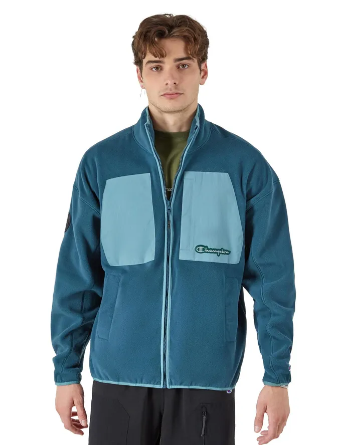 Global Explorer Fleece Mock Neck Jacket Metallic Teal Men Champion Jackets
