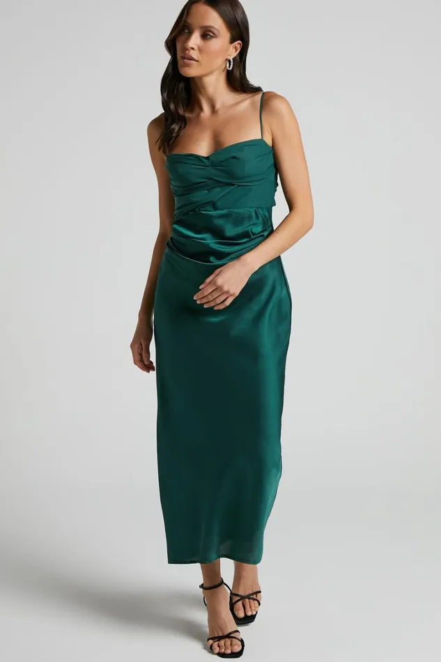 Glynn Midi Dress 8211 Ruched Sweetheart Bodice Dress In Forest Green Women Showpo Dresses