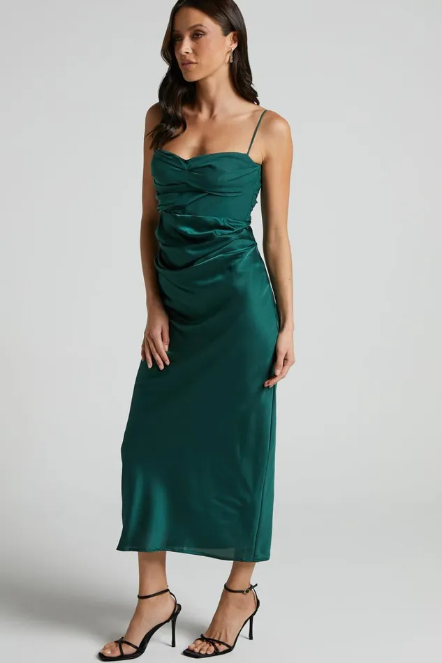 Glynn Midi Dress 8211 Ruched Sweetheart Bodice Dress In Forest Green Women Showpo Dresses