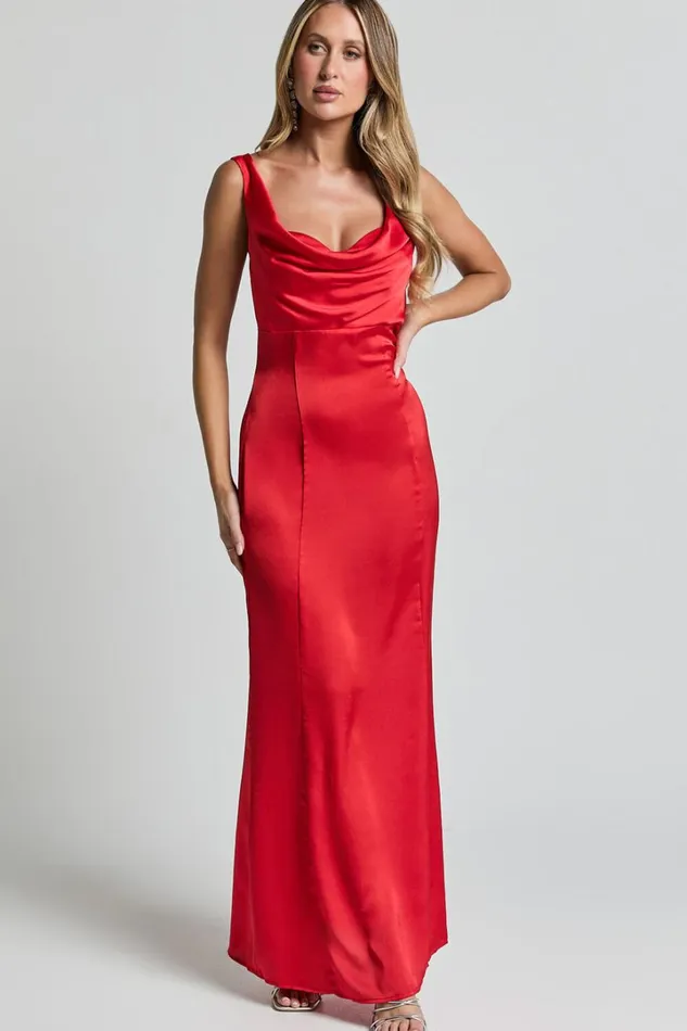 Grace Maxi Dress 8211 Cowl Neck Satin Slip Dress In Coral Red Women Showpo Dresses