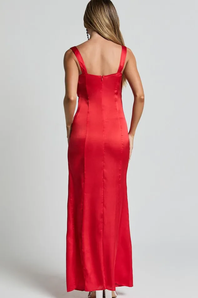Grace Maxi Dress 8211 Cowl Neck Satin Slip Dress In Coral Red Women Showpo Dresses