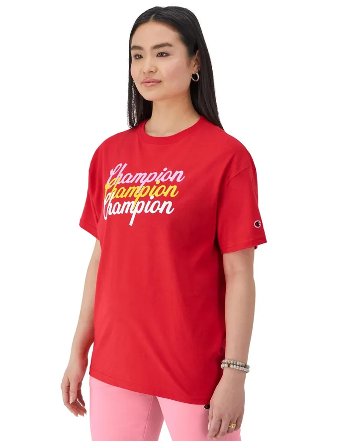 Graphic TShirt Oversized Triple Script Logo Solar Crimson Women Champion TShirts and Tops