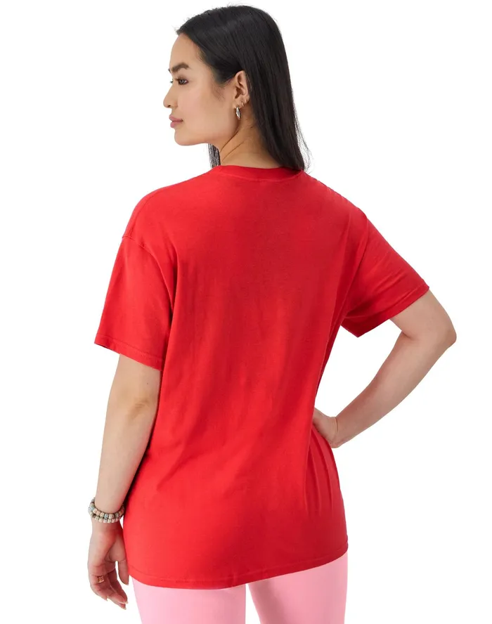 Graphic TShirt Oversized Triple Script Logo Solar Crimson Women Champion TShirts and Tops