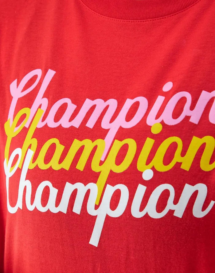 Graphic TShirt Oversized Triple Script Logo Solar Crimson Women Champion TShirts and Tops