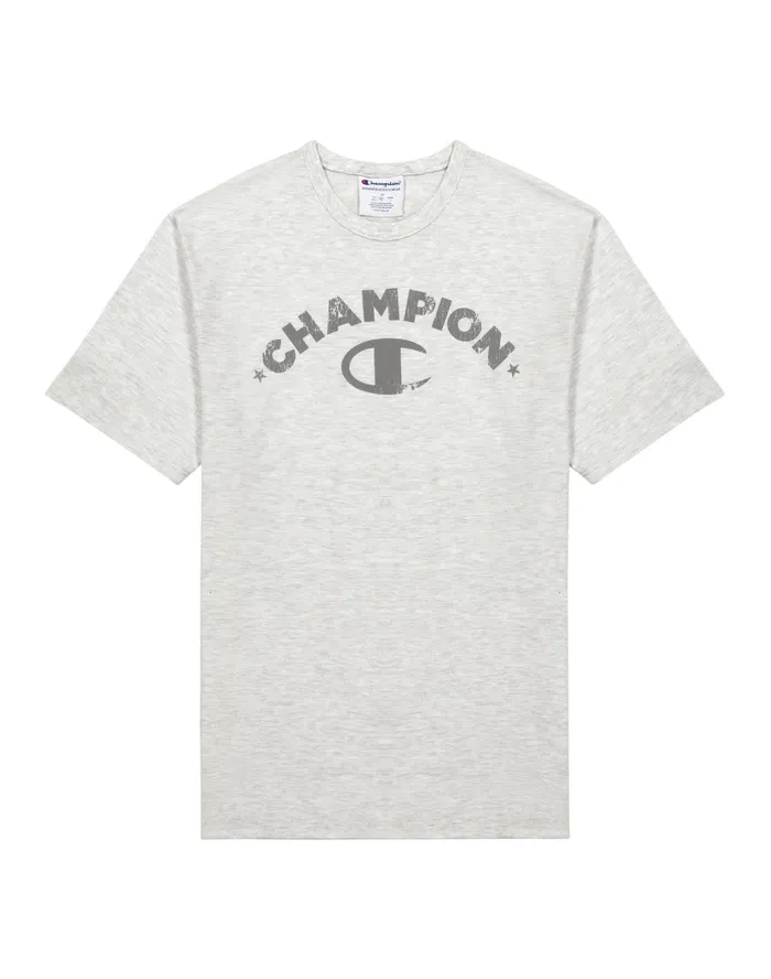 Graphic TShirt Vintage Wash Tonal Arched Champion Logo Silver Grey Heather Men Champion TShirts and Tops Graphic TShirt Vintage Wash Tonal Arched Champion Logo Silver Grey Heather Men Champion TShirts and Tops