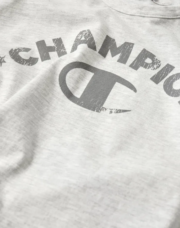 Graphic TShirt Vintage Wash Tonal Arched Champion Logo Silver Grey Heather Men Champion TShirts and Tops
