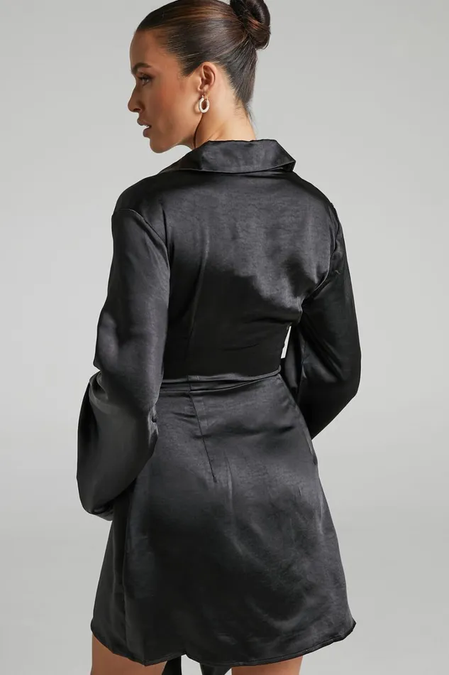 Hadid Mini Dress 8211 Button Down Waist Tie Shirt Dress In Black Women Showpo Curve Clothes