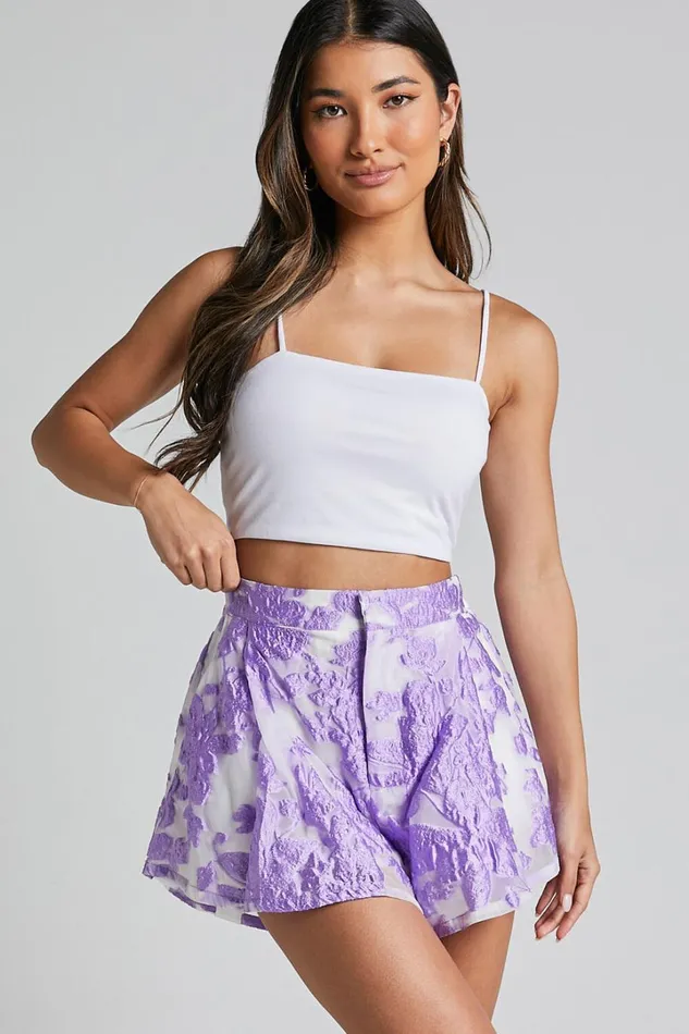 Hailey Shorts 8211 Jacquard Full Shorts In Lilac Jacquard Women Showpo Shorts